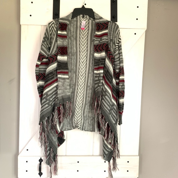 Juniors No Boundaries Open Sweater Cardigan Fringe Long Sleeves Gray Large - Picture 4 of 10